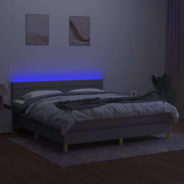 vidaXL Boxspringbett mit Matratze & LED Hellgrau 180x200 cm Stoff