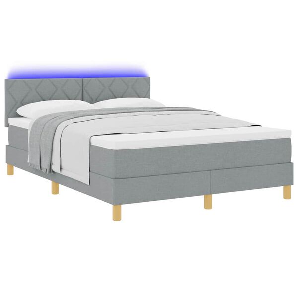 vidaXL LED Boxspringbett mit Matratze Hellgrau 160 x 200 cm Stoff