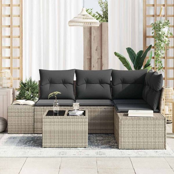 vidaXL Garten-Sofa-Set mit Kissen 4 pcs Hellgrau Poly-Rattan
