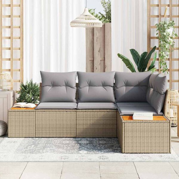 vidaXL Gartensofa-set mit Kissen 4 pcs Beige und Hellgrau Polyrattan