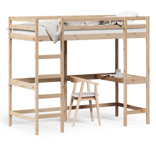vidaXL Hochbett mit Schreibtisch 90x190 cm Massivholz Kiefer