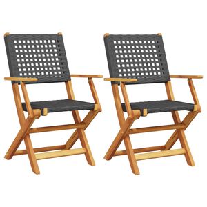 vidaXL Klappst&uuml;hle, 2 St&uuml;ck, schwarz, Massivholz Akazie und Polyrattan