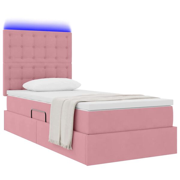 vidaXL Bett mit Stauraum und LED mit Matratze Rosa 100 x 200 cm Samt