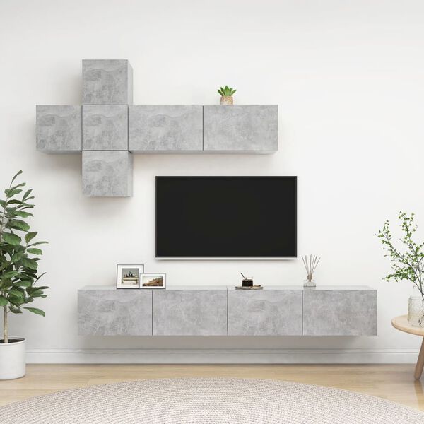 vidaXL 7-tlg. TV-Schrank-Set Betongrau Holzwerkstoff