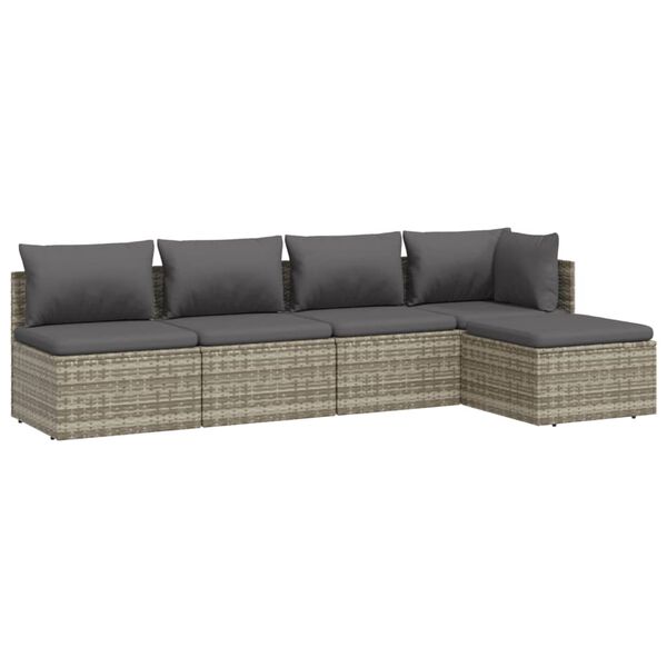 vidaXL 5-tlg. Garten-Lounge-Set mit Kissen Grau Poly Rattan