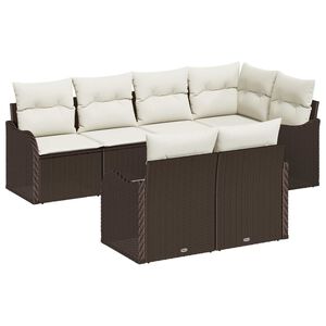 vidaXL Garten-Sofa-Set mit Kissen mit Speicher 7 pcs Braun Poly Rattan
