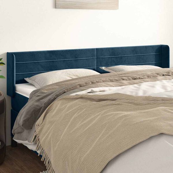 vidaXL Kopfteil mit Ohren Dunkelblau 183x16x78/88 cm Samt