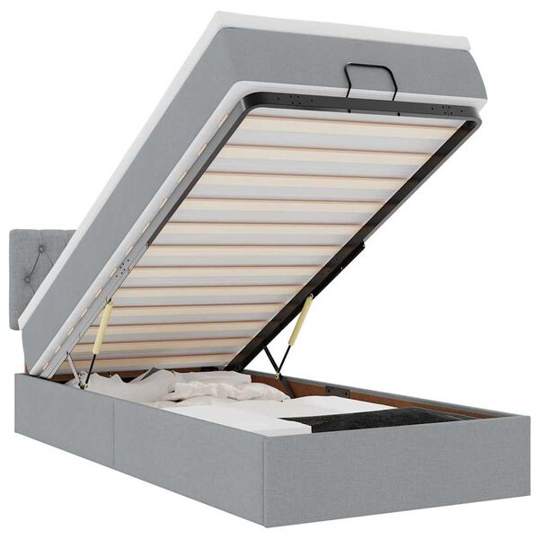 vidaXL Ottomane Bett mit Matratze & LEDs Hellgrau 90x200 cm Stoff
