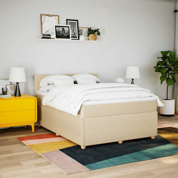 vidaXL Boxspringbett mit Matratze Creme 140x200 cm Stoff