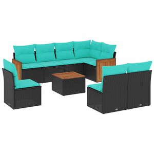 vidaXL 9-teiliges Gartensofa-Set mit Kissen, schwarzes Polyrattan