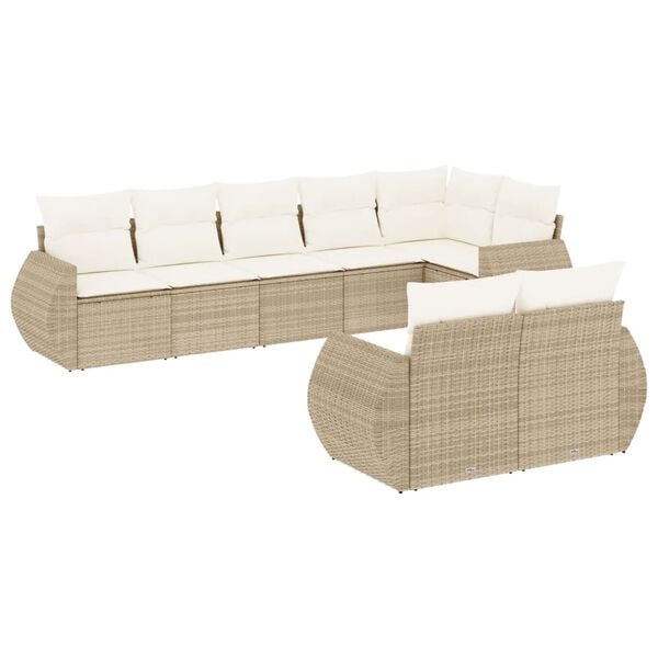 vidaXL 8-tlg. Garten-Sofagarnitur mit Kissen Beige Poly Rattan