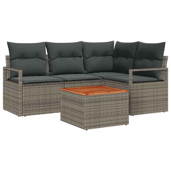 vidaXL Garten-Sofa-Set mit Kissen 5 pcs Grau Poly Rattan