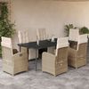 vidaXL 7-tlg. Garten-Essgruppe mit Kissen Beige Poly Rattan