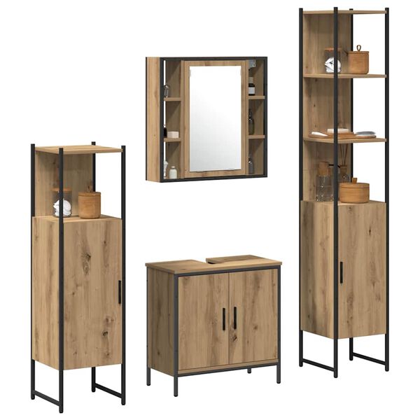 vidaXL Badezimmerm&ouml;bel-Set mit Regal mit T&uuml;r 4 pcs Braun Holzwerkstoff