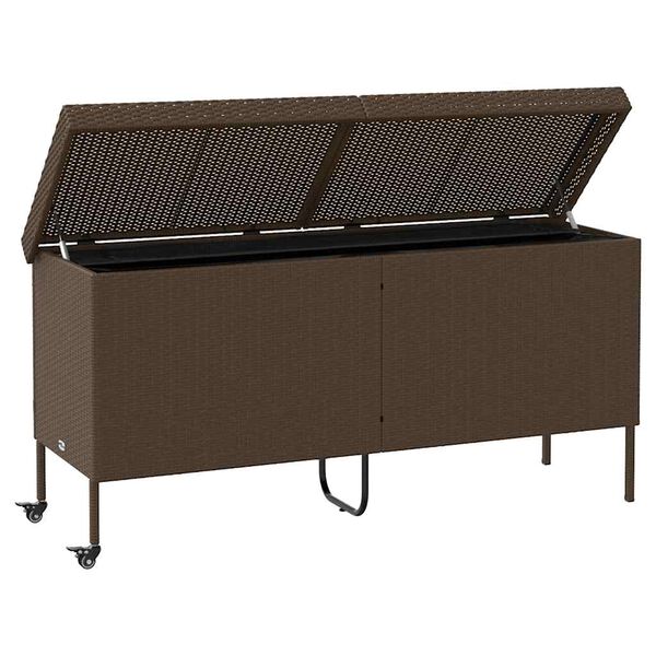 vidaXL Gartentruhe mit Rollen Braun 160x55x75 cm Poly Rattan