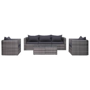 vidaXL 6-tlg. Garten-Sofagarnitur mit Polstern&Kissen Poly Rattan Grau