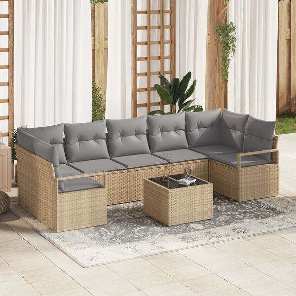 vidaXL Sofa Set mit Kissen 8 pcs Beige und Grau Poly Rattan