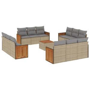 vidaXL 13-tlg. Garten-Sofagarnitur mit Kissen Beige Poly Rattan