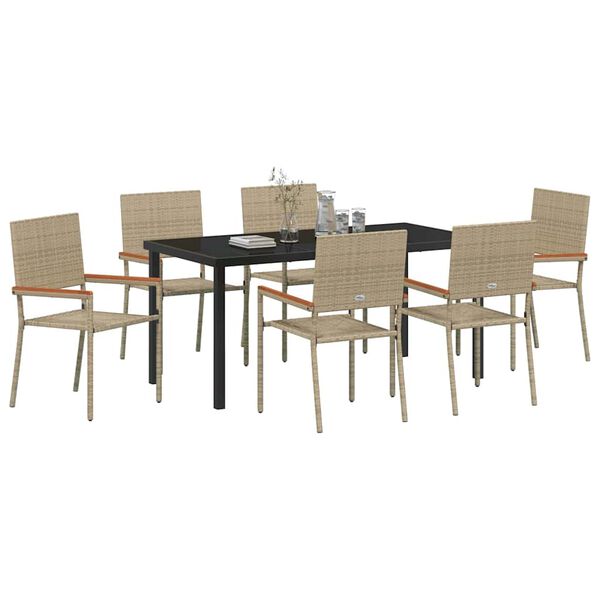 vidaXL Garten Essgruppe mit Kissen 7 pcs Beige Poly-Rattan