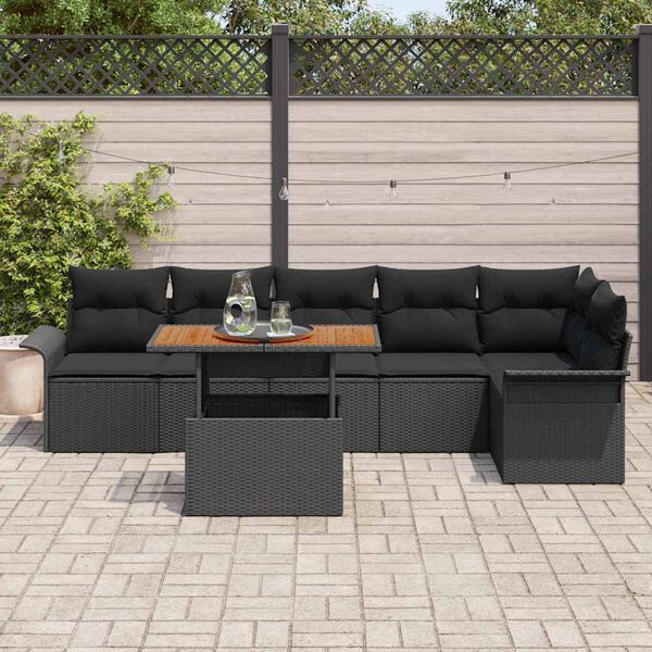 vidaXL Gartensofa-set mit Kissen 7 pcs Schwarz Poly-Rattan