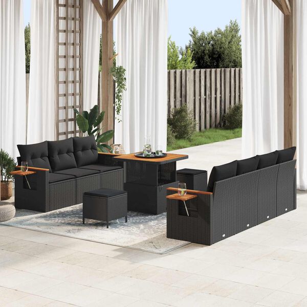 vidaXL Gartensofa-set mit Kissen 10 pcs Schwarz
