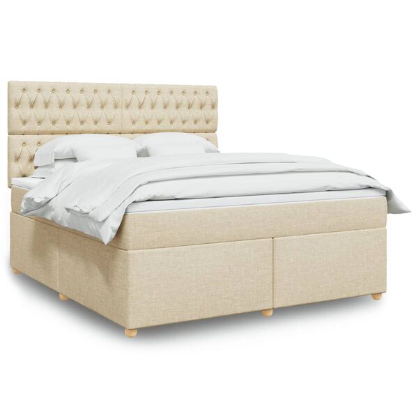 vidaXL Boxspringbett mit Matratze Creme 180x200 cm Stoff
