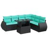 vidaXL 7-tlg. Garten-Sofagarnitur mit Kissen Schwarz Poly Rattan
