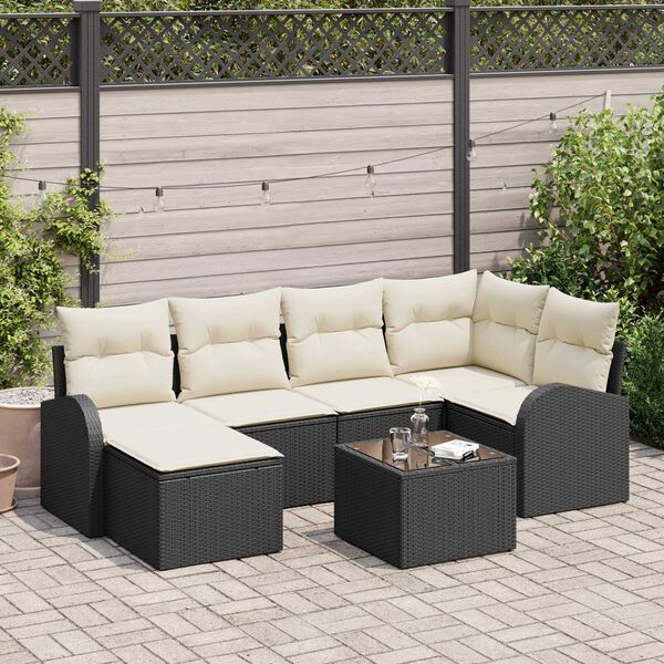 vidaXL Sofa Set mit Kissen 7 pcs Schwarz und Wei&szlig; Poly-Rattan