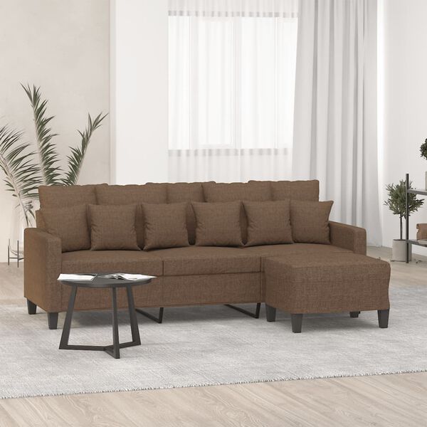 vidaXL 3-Sitzer-Sofa mit Hocker Braun 180 cm Stoff