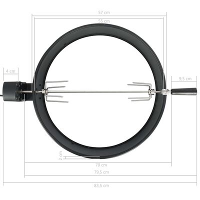 vidaXL BBQ Rotisserie Ring Set 57 cm Schwarz