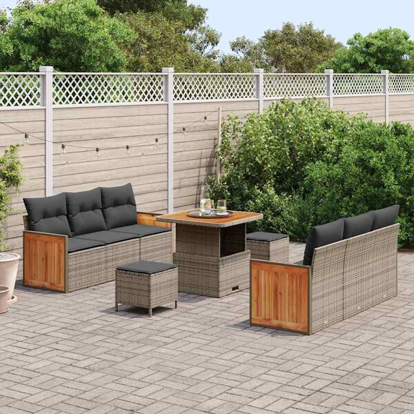 vidaXL Garten-Sofa-Set mit Kissen 9 pcs Grau