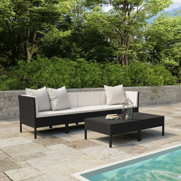 vidaXL 6-tlg. Garten-Lounge-Set mit Auflagen Poly Rattan Schwarz