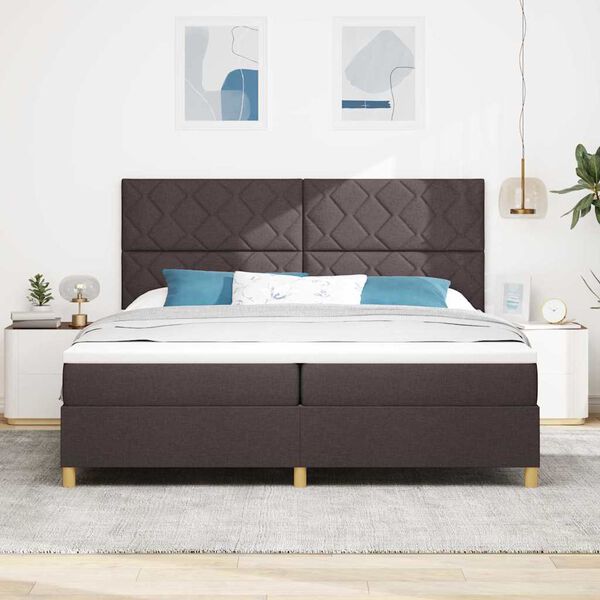 vidaXL LED Boxspringbett mit Matratze Dunkelbraun 200 x 200 cm Stoff
