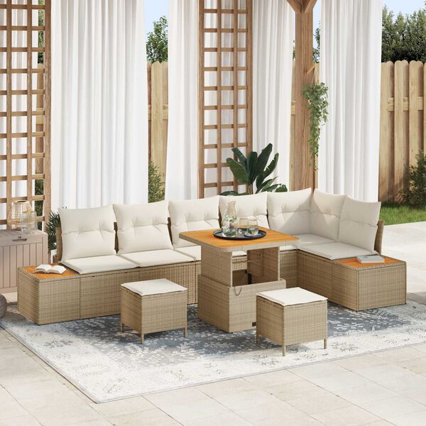 vidaXL Gartensofa-set 9 pcs Beige Poly-Rattan