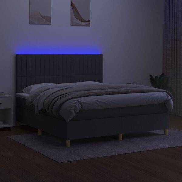 vidaXL Boxspringbett mit Matratze & LED Dunkelgrau 160x200 cm Stoff