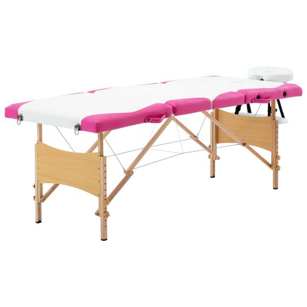 vidaXL Massageliege Klappbar 4-Zonen mit Holzgestell Weiß und Rosa