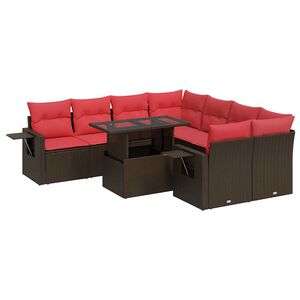 vidaXL 9-tlg. Garten-Sofagarnitur mit Kissen Braun Poly Rattan Akazie