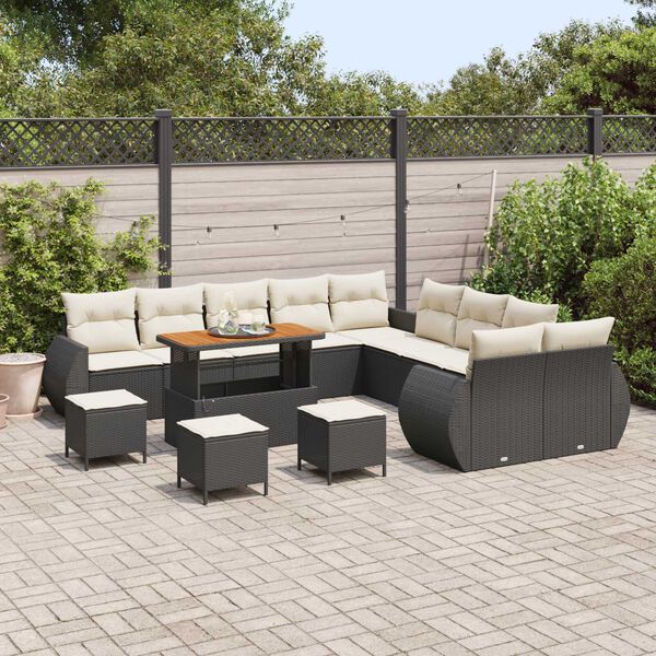 vidaXL Garten-Sofa-Set mit Kissen 14 pcs Schwarz und Creme