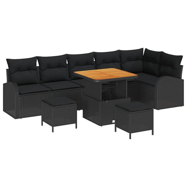 vidaXL Garten-Sofa-Set mit Kissen mit Speicher 9 pcs Schwarz