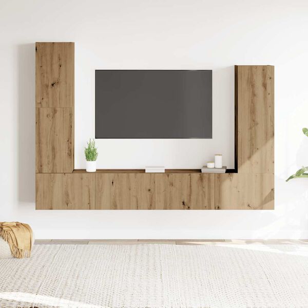 vidaXL 4-tlg. TV-Schrank-Set Wandmontage Artisan-Eiche Holzwerkstoff