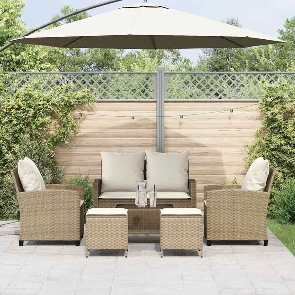 vidaXL 6-tlg. Garten-Sofagarnitur mit Kissen Beige Poly Rattan