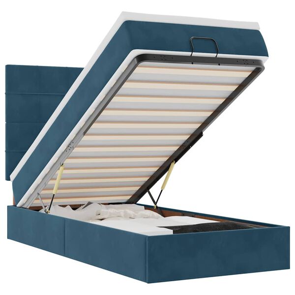 vidaXL Ottoman-Bett mit Matratzen & LEDs Dunkelblau 90x190 cm Samt