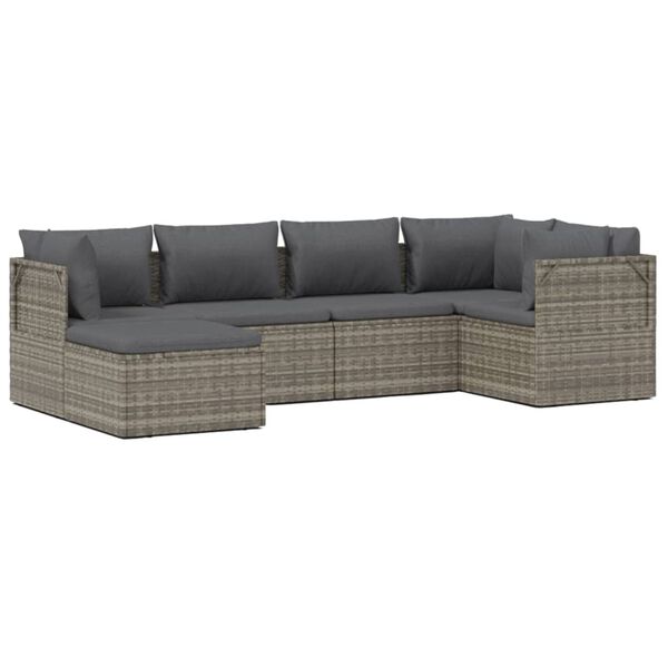 vidaXL 6-tlg. Garten-Lounge-Set mit Kissen Grau Poly Rattan