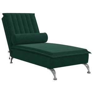 vidaXL Massage-Chaiselongue mit Nackenrolle Dunkelgr&uuml;n Samt