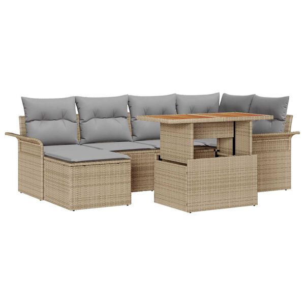 vidaXL Garten-Sofa-Set mit Speicher 7 pcs Beige Poly Rattan