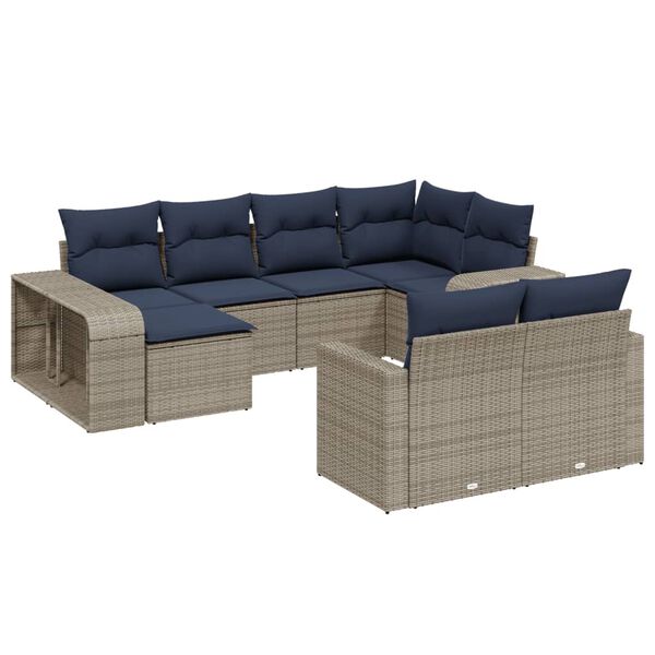 vidaXL 10-tlg. Garten-Sofagarnitur mit Kissen Grau Poly Rattan