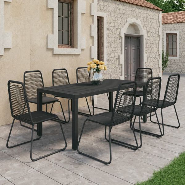 vidaXL 9-tlg. Garten-Essgruppe PVC Rattan Schwarz