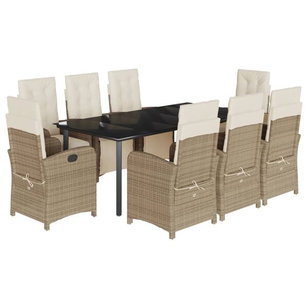 vidaXL 9-tlg. Garten-Essgruppe mit Kissen Beige Poly Rattan