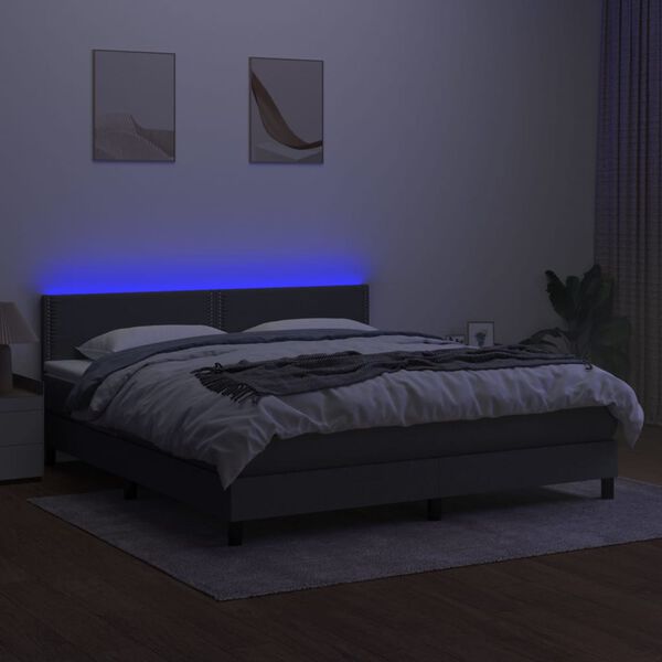vidaXL Boxspringbett mit Matratze & LED Dunkelgrau 180x200 cm Stoff
