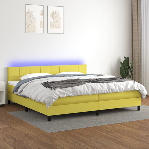 vidaXL Boxspringbett mit Matratze & LED Gr&uuml;n 200x200 cm Stoff